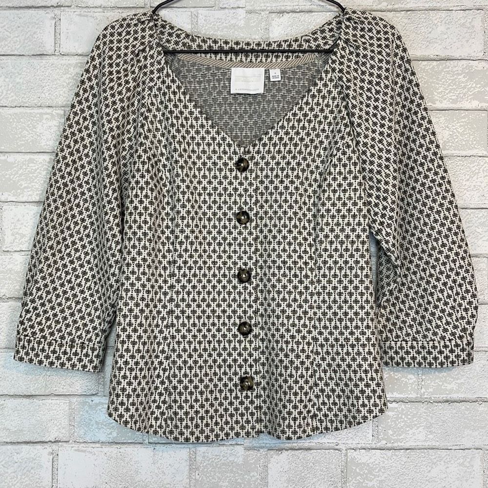 Anthropologie ett twa Coralie Textured Button Down Blouse S